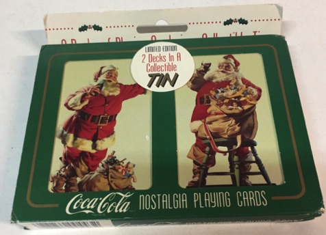 2541-1 € 12,50 coca cola speelkaarten 2x stok in ijzeren blikje 1994